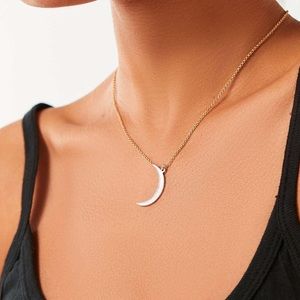 Moon Pendant Necklace Mixed Material